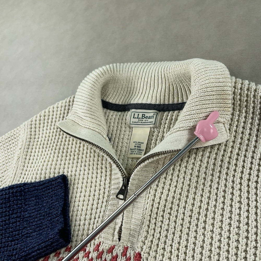L.L. Bean Cable Knit Quarter Zip Sweater Long Sleeve Color Block Mens Medium NWT - Picture 12 of 13